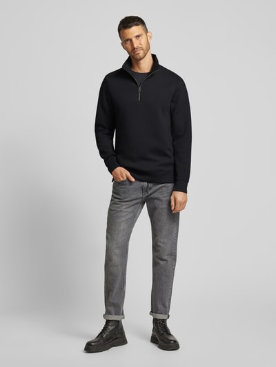 Casual Friday Sweatshirt met opstaande kraag, model 'Sebastian' Zwart - 1