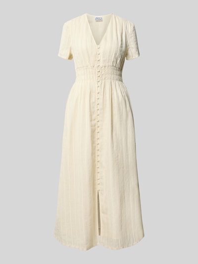 Produktfoto, Midikleid mit V-Ausschnitt und Knopfleiste von Jake*s, cremefarben, Baumwoll-Mix, taillierter Schnitt, strukturierte Oberfläche