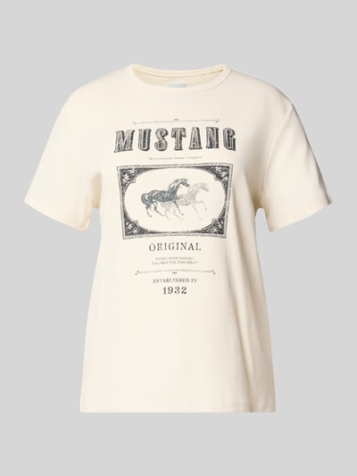 Mustang T-Shirt mit Label-Print Modell 'Rosewood' Ecru 2