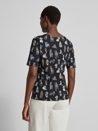 Marc Cain T-shirt met geribde ronde hals Zwart - 5