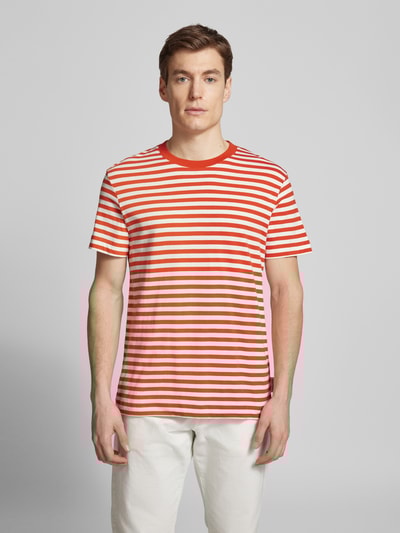 Marc O'Polo T-shirt o kroju regular fit z czystej bawełny ze wzorem w paski Pomarańczowy 4