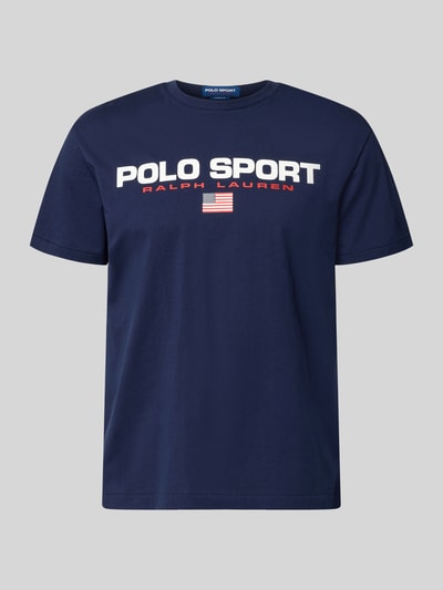 Productfoto, Relaxed Fit T-Shirt uit zuivere katoen van Polo Ralph Lauren, effen donkerblauw met labelprint, ronde hals, korte mouwen