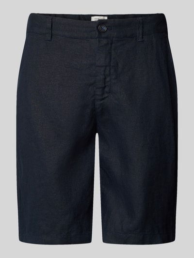 Produktfoto, Leinen Shorts mit Eingrifftaschen Modell 'PANDRUP' von Casual Friday, czarny, krój straight fit, szerokość w rozmiarze M 44 cm, długość nogawki 23 cm, kieszenie boczne i tylne, faktura lnu