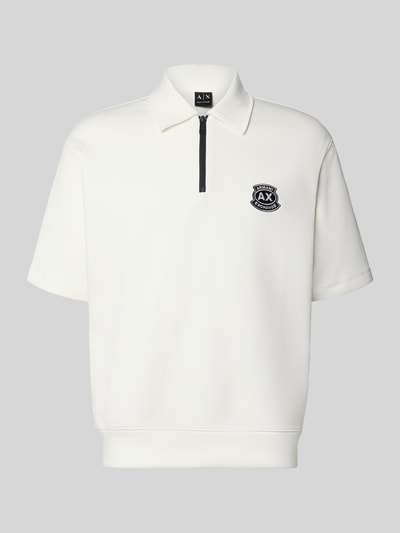 Produktfoto, Loose Fit Poloshirt mit Label-Stitching von ARMANI EXCHANGE, katoenmix met stretch, polokraag, wit met zwart detail, heren, lengte 69 cm, merklogo vooraan