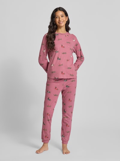 Jake*s Casual Relaxed fit pyjamabovendeel met all-over motiefprint Oudroze gemêleerd - 1