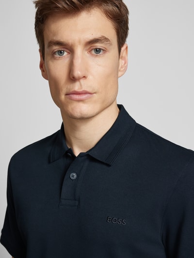 BOSS Orange Regular fit poloshirt met labelstitching, model 'Interlock' Donkerblauw - 3