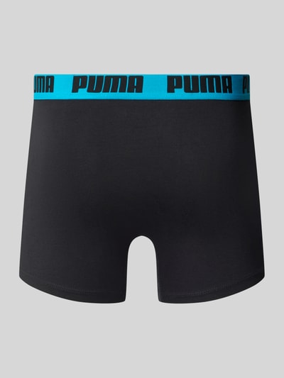 Produktfoto, Slim Fit Boxershorts aus Baumwoll-Mix im 2er-Pack Modell 'EVERDAY' von PUMA, schwarze Shorts mit blauem Bund, Herren Boxershorts von PUMA