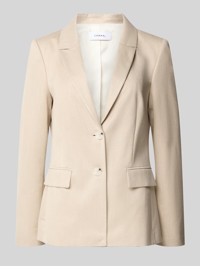 Produktfoto, Slim Fit Blazer aus Viskose-Mix mit Pattentaschen von Comma, beige mit Reverskragen und Knopfverschluss, Stretch-Anteil