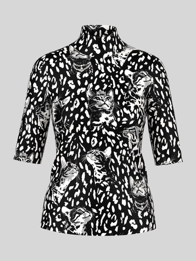 Marc Cain T-Shirt mit Katzenmotiv-Stehkragen Black 2