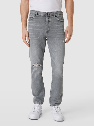 HUGO Tapered Fit Jeans im Destroyed-Look Mittelgrau 4