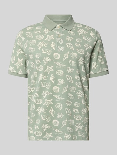 Produktfoto, Regular Fit Poloshirt mit Allover-Motiv-Print von Gant in Grün mit weißem Muster, reine Baumwolle, Polokragen, Kurzarm