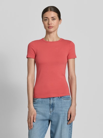 Jake*s Casual T-Shirt mit Feinripp und Rundhalsausschnitt Koralle 4