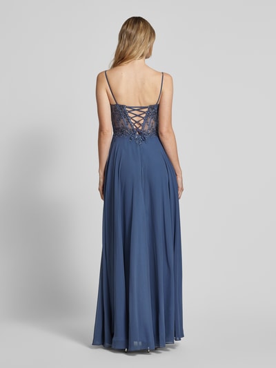 Luxuar Abendkleid mit floralen Stickereien Rauchblau 5