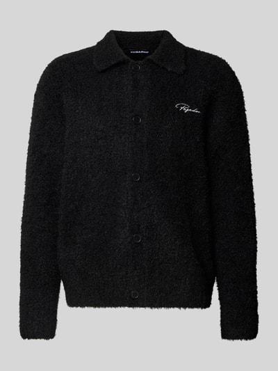Pegador Cardigan van effectgaren met labelstitching Zwart - 2