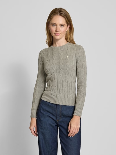 Polo Ralph Lauren Strickpullover mit Zopfmuster Modell 'JULIANNA' Hellgrau 4