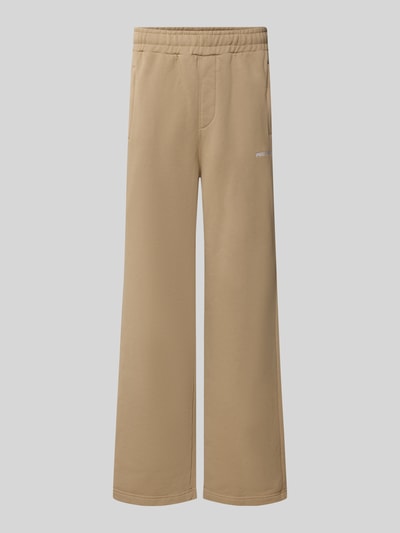 Productfoto, Loose Fit Sweatpants aus Baumwoll-Mix mit Label-Detail van PEGADOR in beige met steekzakken, elastische band, katoenmix, loose fit, binnenbeenlengte maat M 70 cm