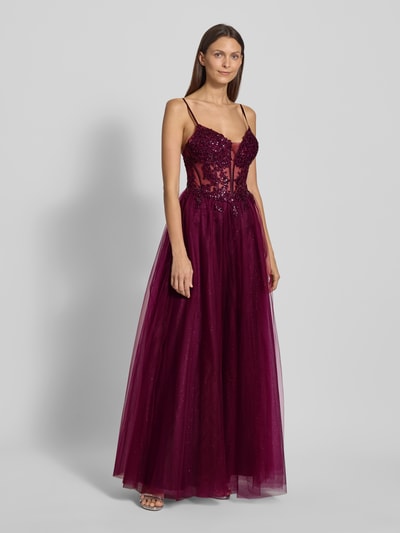 Luxuar Regular Fit Abendkleid mit floralem Spitzenbesatz Pflaume 1