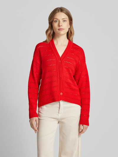 Smith and Soul Gebreide cardigan met ajourpatroon Rood - 4