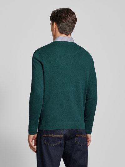 Tom Tailor Gebreide pullover met labelstitching, model 'BASIC'  Donkergroen - 5