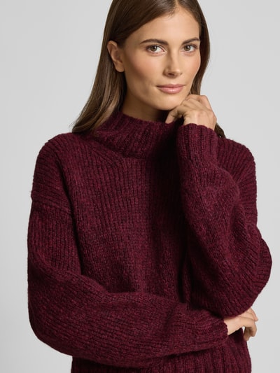 Marc Cain Relaxed fit wollen pullover met alpaca in gebreide look Bordeaux - 3