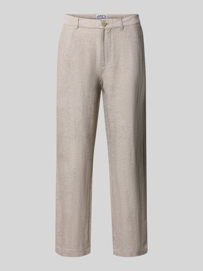 Produktfoto, Cropped Hose aus Leinen-Baumwoll-Mix von JAKE*S STUDIO MEN in Beige, Allover-Look, gerade Form, sichtbare Struktur, Eingrifftaschen.