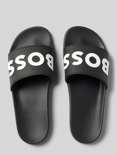 BOSS Slippers met labelprint, model 'Kirk' Zwart - 4