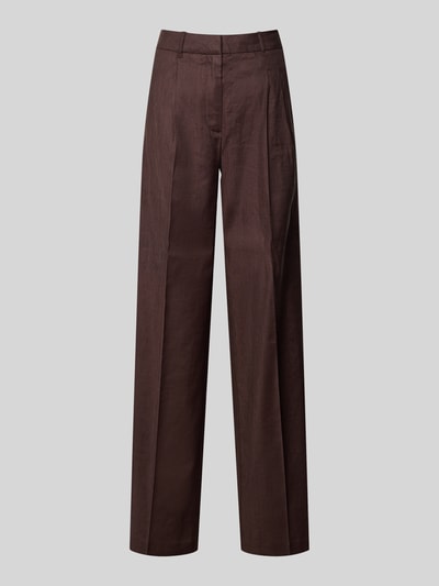 Produktfoto, Hose aus Leinen-Mix mit Bügelfalten Modell 'CARLA' von Guess, Regular-Fit, braun, glatte Struktur, Damen Hose, Lyocell-Anteil.