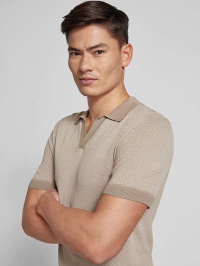 Drykorn Slim fit poloshirt met visgraatmotief, model 'BRAIAN' Beige - 3