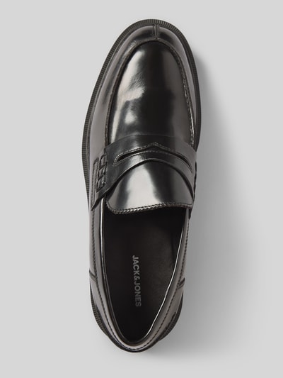 Produktfoto, Loafers aus Leder Modell 'DAX' von JACK & JONES für Herren in Schwarz mit abgerundete-Spitze, Schlupfform, Absatzhöhe 3 cm, Schafthöhe 8 cm, Schaftweite 12 cm, glatte Oberfläche
