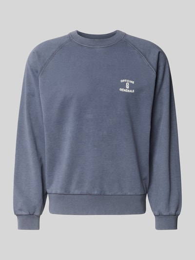 Produktfoto, Sweatshirt aus reiner Baumwolle von Officine Générale in Blau mit Rundhalsausschnitt, Raglanärmeln und elastischen Abschlüssen.