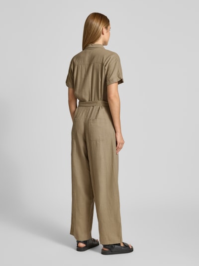 ICHI Jumpsuit aus Leinen-Mix mit Bindegürtel Modell 'LINNO' Taupe 5