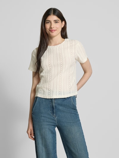 Jake*s Collection T-Shirt mit Lochstickerei Beige 4