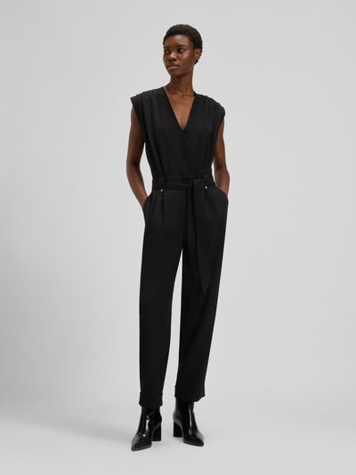 BOSS Orange Regular fit jumpsuit met ronde plissés
 Zwart - 4