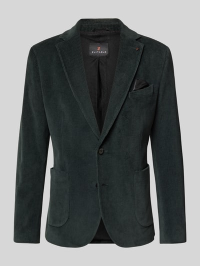 Produktfoto, dunkelgrüner Slim Fit Sakko aus Baumwoll-Mix in Cord-Optik Modell 'Nick' von Zuitable, Reverskragen, aufgesetzte Taschen
