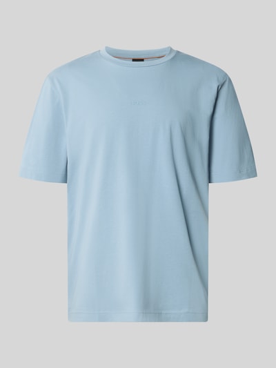 Produktfoto, Regular Fit T-Shirt aus Baumwoll-Mix Modell 'TCHUP' von BOSS Orange in Hellblau, unifarben, feine Struktur, Rundhals, Kurzarm.