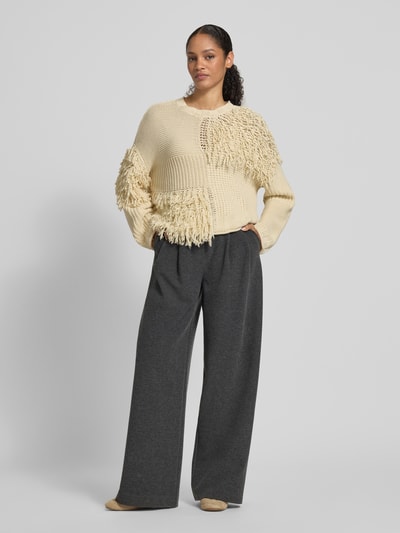 JAKE*S STUDIO WOMAN Relaxed fit gebreide pullover met franjes Ecru - 1