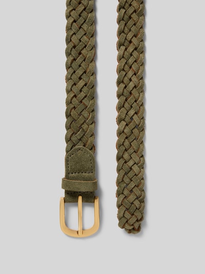 Produktfoto, Gürtel aus Velours in Flecht-Optik von Vanzetti, grün, Dornschließe, klassische Form, Breite 3 cm bei Größe 85.