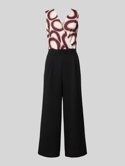 Produktfoto, Jumpsuit mit Eingrifftaschen Modell 'Bi44lina' von ZABAIONE, Material-Mix mit Stretch-Anteil, weites Bein, V-Ausschnitt, Schwarz mit gemustertem Oberteil, für Damen