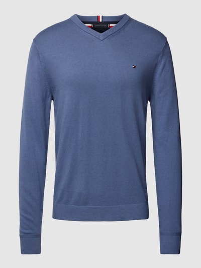 Tommy Hilfiger Strickpullover mit V-Ausschnitt Modell 'PIMA' Jeansblau 2