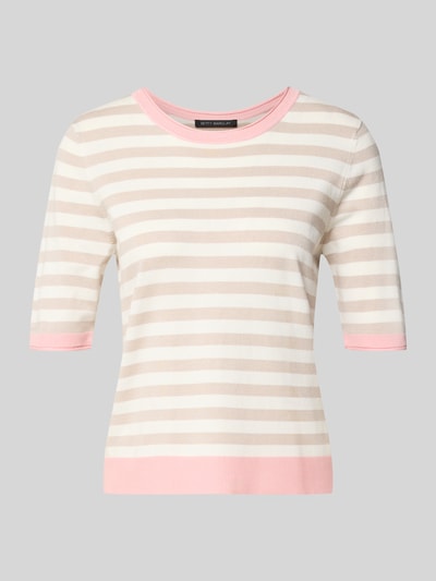 Produktfoto, Strickshirt aus Viskose-Mix mit Rundhalsausschnitt von Betty Barclay, beige-rosafarbene Streifen, Regular Fit, Allover-Look
