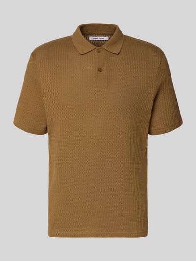 Produktfoto, Modern Fit Polokragen mit kurzer Knopfleiste Modell 'JASE' von Samsøe Samsøe in Braun, reine Baumwolle mit Strukturmuster