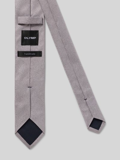 Produktfoto, Seidenkrawatte aus reiner Seide mit Logo-Patch (6,5 cm) von OLYMP in Hellgrau, feine Struktur, spitzes Ende, schlichte Eleganz
