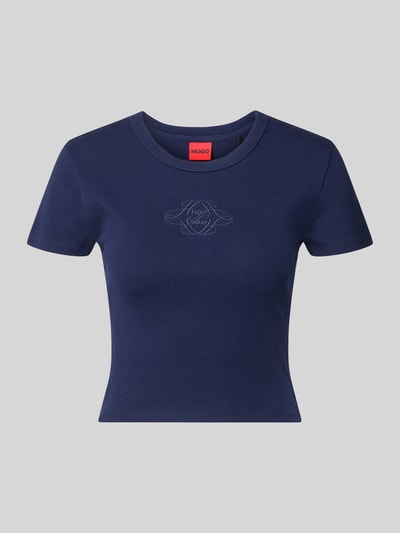 Produktfoto, Regular Fit T-Shirt aus Baumwoll-Mix Modell 'DELANOR_4' von HUGO in Dunkelblau, glatte Oberfläche, Damen T-Shirt von HUGO.