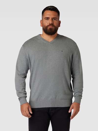 Tommy Hilfiger Big & Tall PLUS SIZE Strickpullover mit Logo-Stitching Modell 'PIMA' Mittelgrau meliert 4