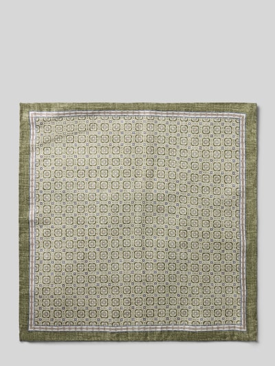 Produktfoto, Einstecktuch aus reiner Seide mit Allover-Print von Verugia, rechteckige Passform, wendbares Design, grün gemustert, Maße 30 cm x 30 cm