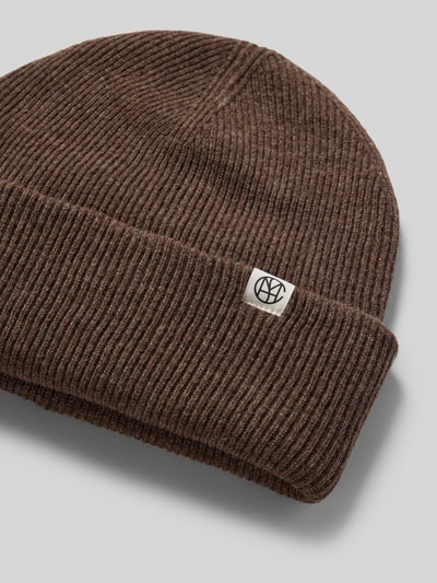 MSCH Copenhagen Beanie aus Wolle mit Label-Patch Dunkelbraun Melange 2