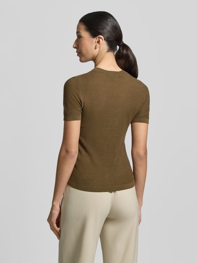 Max Mara Studio Koszulka z dzianiny o kroju regular fit z mieszanki jedwabiu i wełny model „MSTLEPRE” Khaki 5