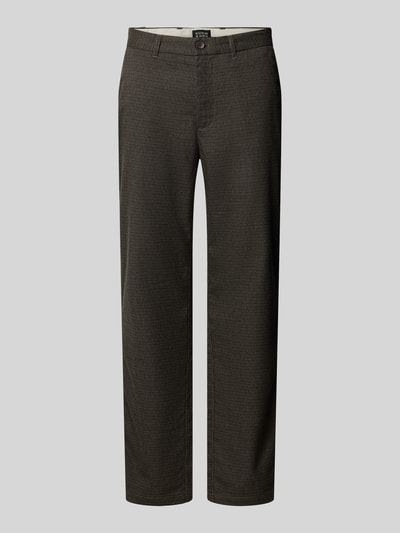 Produktfoto, Hose aus Baumwoll-Woll-Mix mit Gesäßtaschen Modell 'STUART' von Scotch & Soda, Slim Fit, dunkle Farbe, glatte Textur, Kontext: Herren Hose, Bundweite 45 cm, Innenbeinlänge 80 cm.