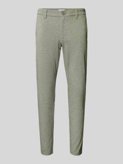 Only & Sons Slim fit stoffen broek met riemlussen, model 'MARK' Olijfgroen gemêleerd - 2