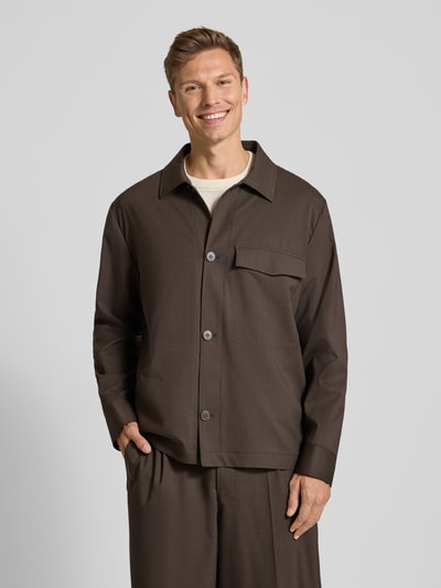 ANNARR Relaxed Fit Hemdjacke mit Brusttasche Modell 'KARL' Dunkelbraun 4
